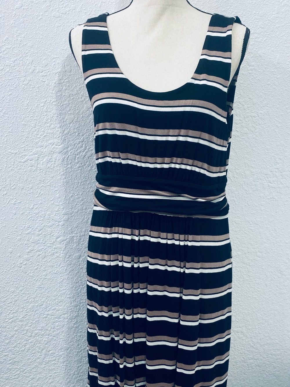 Soma Black, White & Brown Striped Sleeveless Maxi Dress